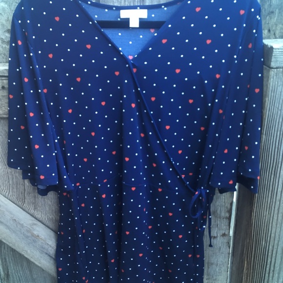 White Stag Tops - Navy blue top with red hearts and white polka dots